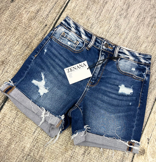Zenana Dark Wash Cuffed Hem Shorts