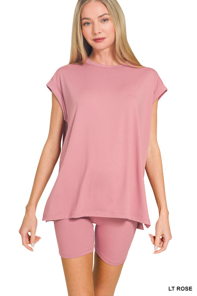 Brushed Microfiber Sleeveless Top & Biker Shorts Set | Ultra Soft Lounge Set (Multiple Colors)