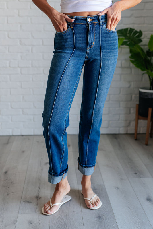 Judy Blue High Rise Center Seam Detail Straight Jeans