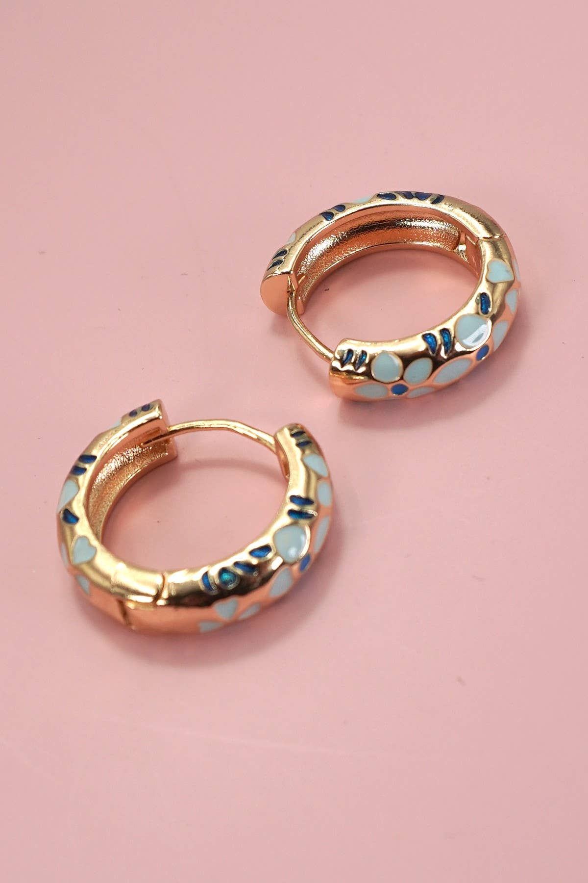 Colorful Enamel Flower Huggie Hoop Earrings | Gold Plated Trendy Floral Huggies