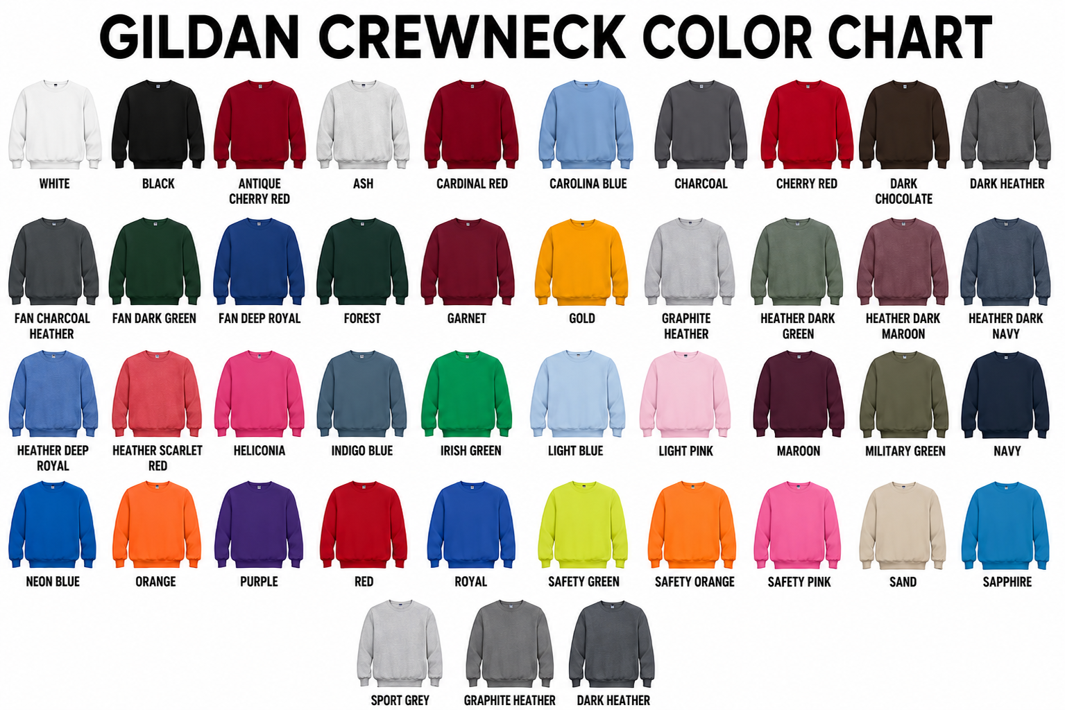 Gildan 18000 Color Chart