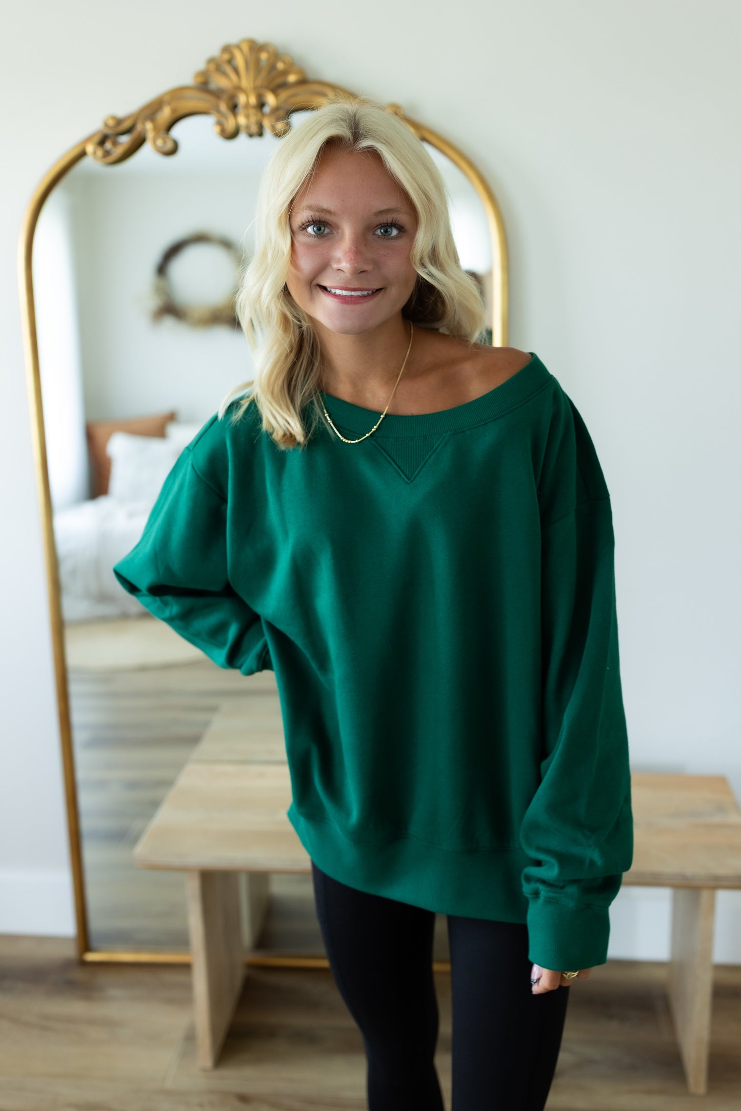 Fleece Boat Neck Sweatshirt | Cozy Relaxed Fit Pullover