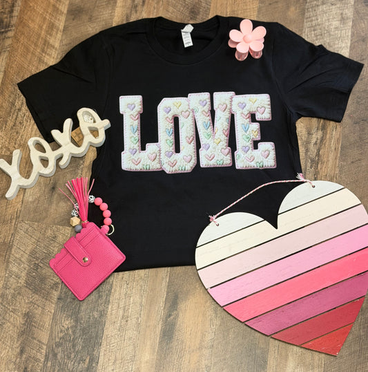 Black Graphic T-Shirt – “Love” Faux Embroidery Tee