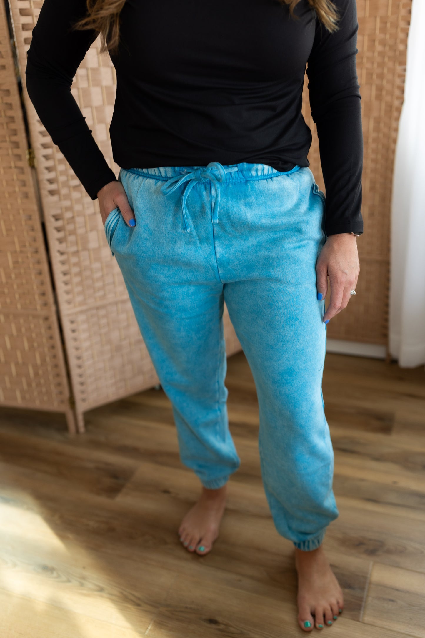 Acid Wash Fleece Sweatpants with Pockets