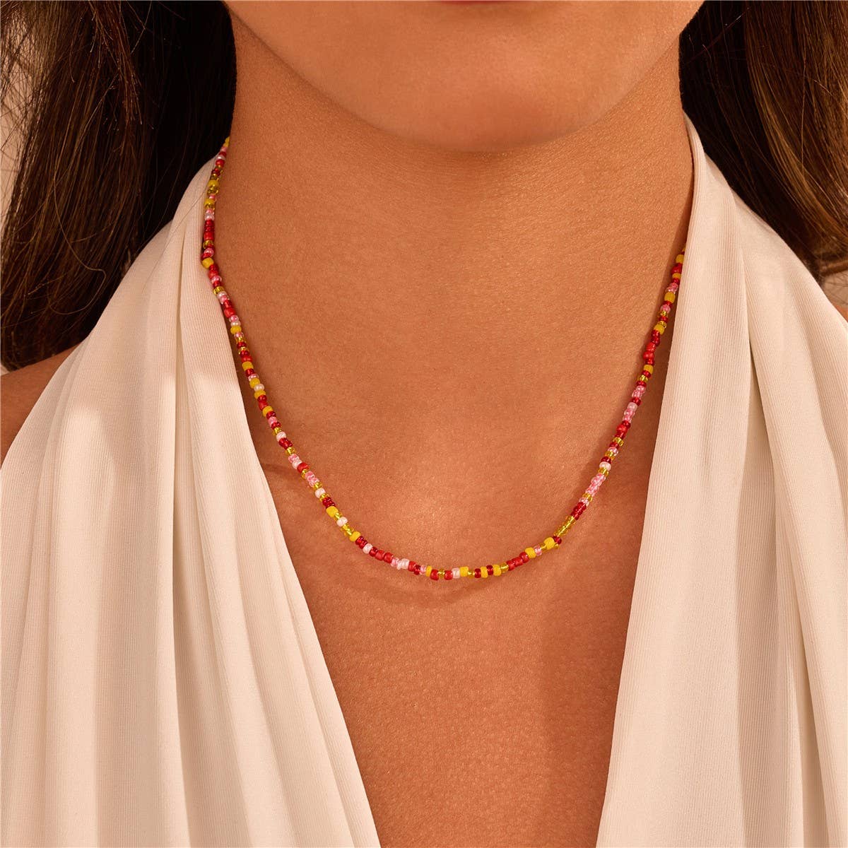 18K Gold Stainless Steel Beaded Necklace | Tarnish Free Waterproof Layering Necklace