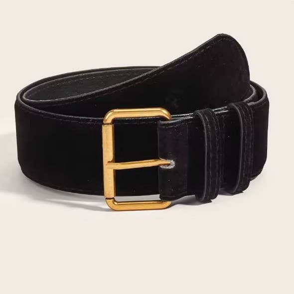 Vintage Inspired Belt with Gold Buckle | Classic Faux Leather Waist Belt