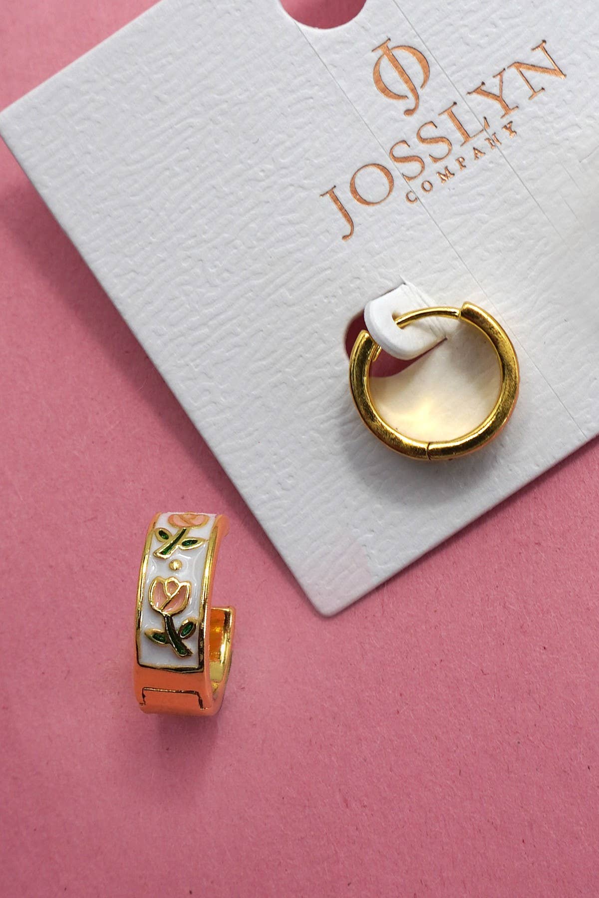 Vintage Cloisonne Enamel Floral Huggie Earrings | Gold Plated Floral Hoop Earrings