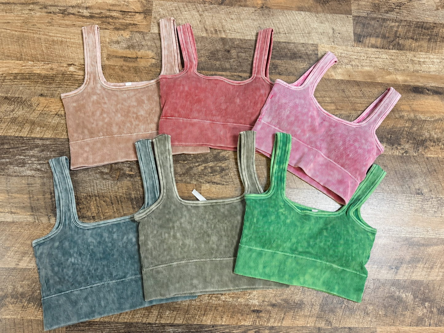 Square Neck Acid Wash Brami with Removable Pads