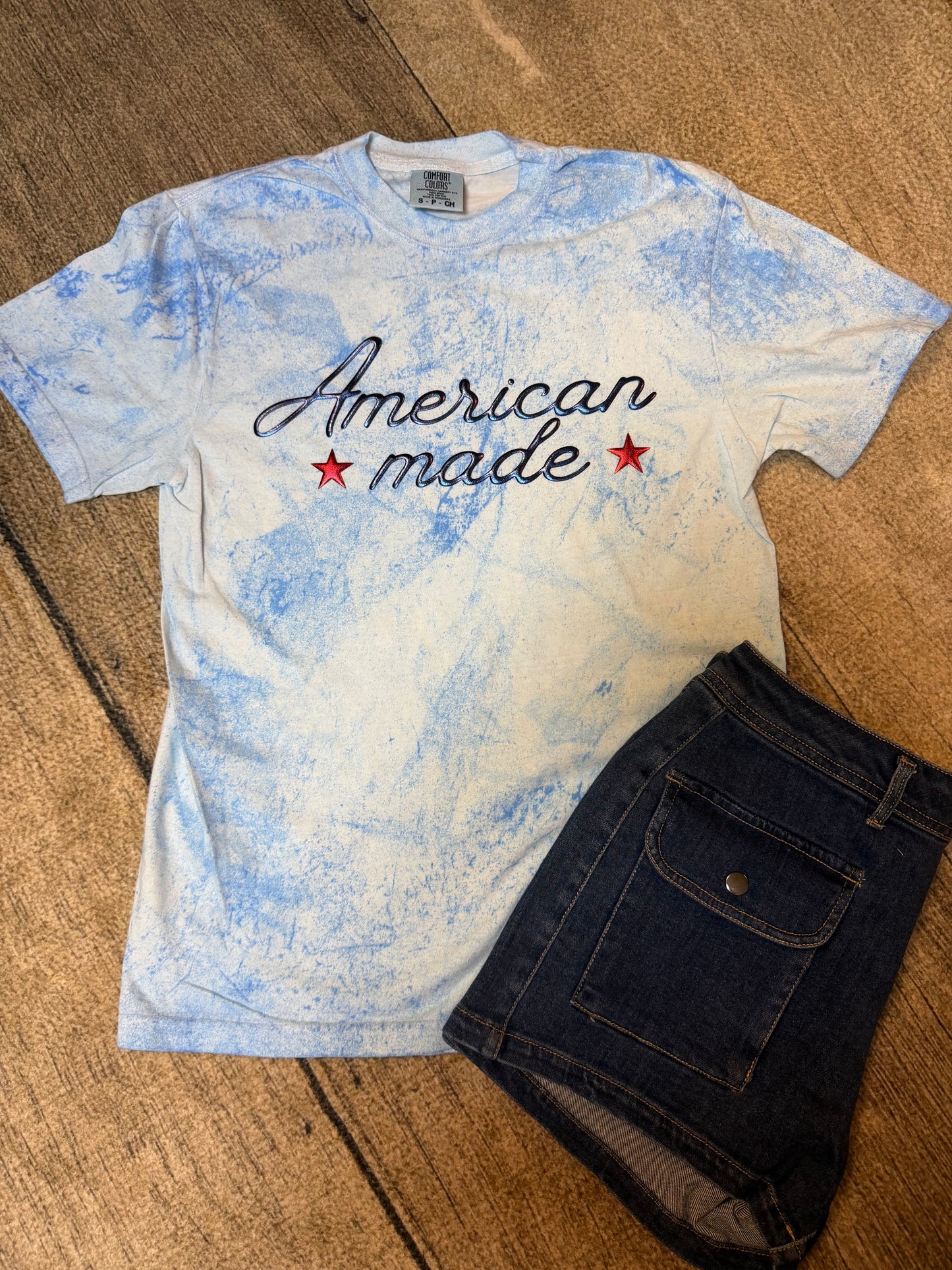 Patriotic American Made Puff Graphic Tee | Blue Colorblast Comfort Colors Shirt