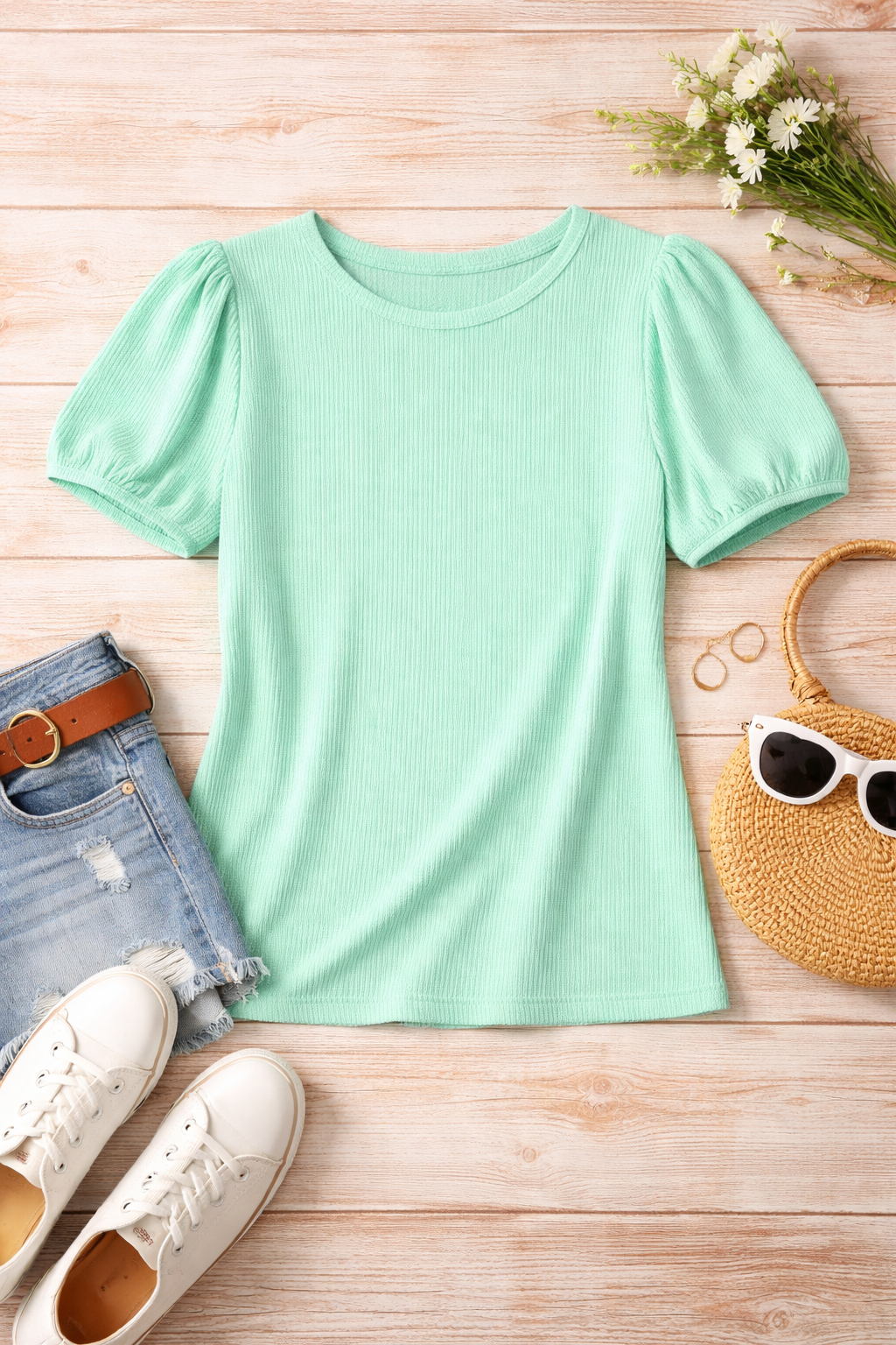 Ribbed Puff Sleeve Top