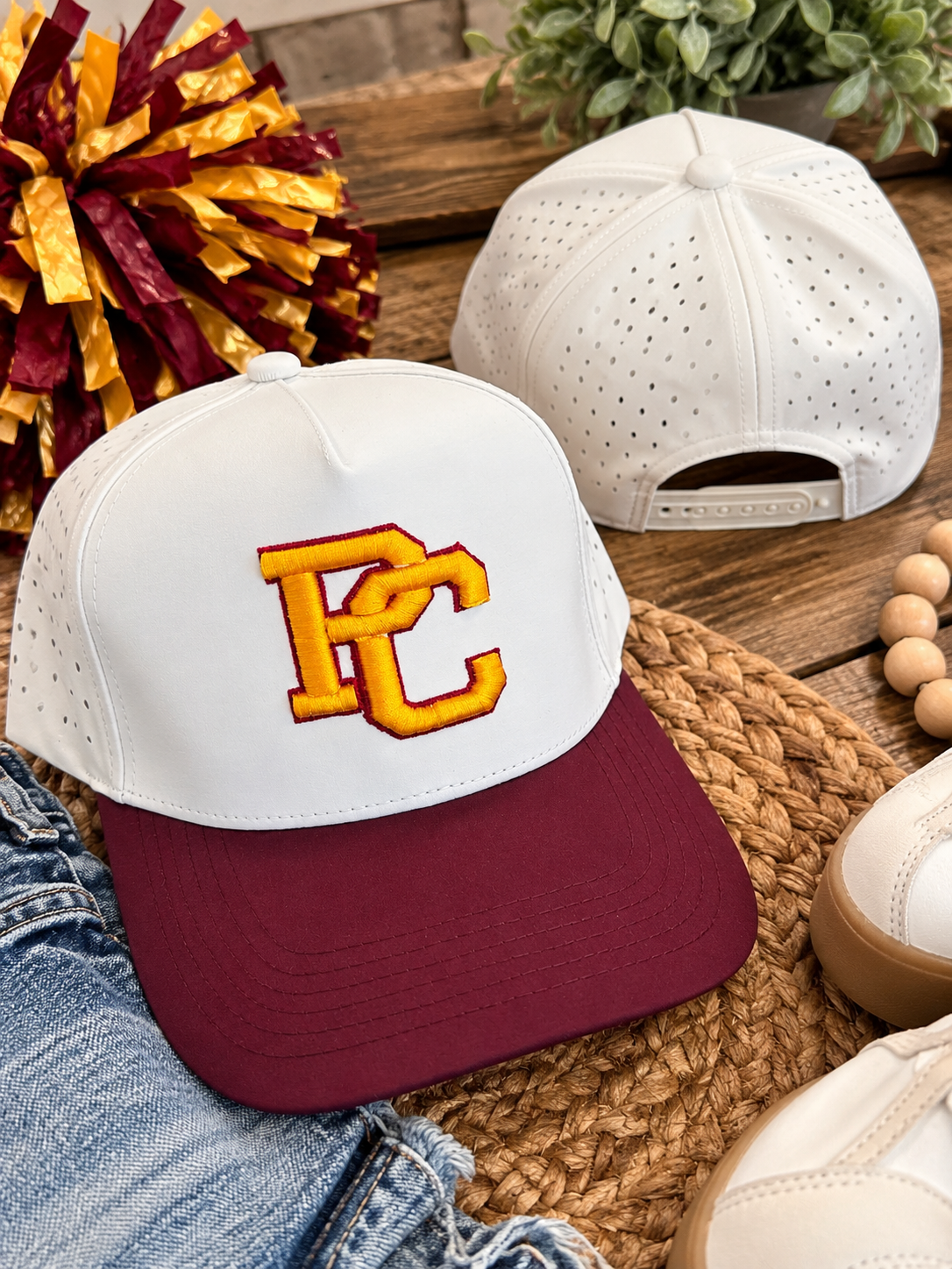 Pike Central PC Embroidered Snapback Hat | White & Maroon