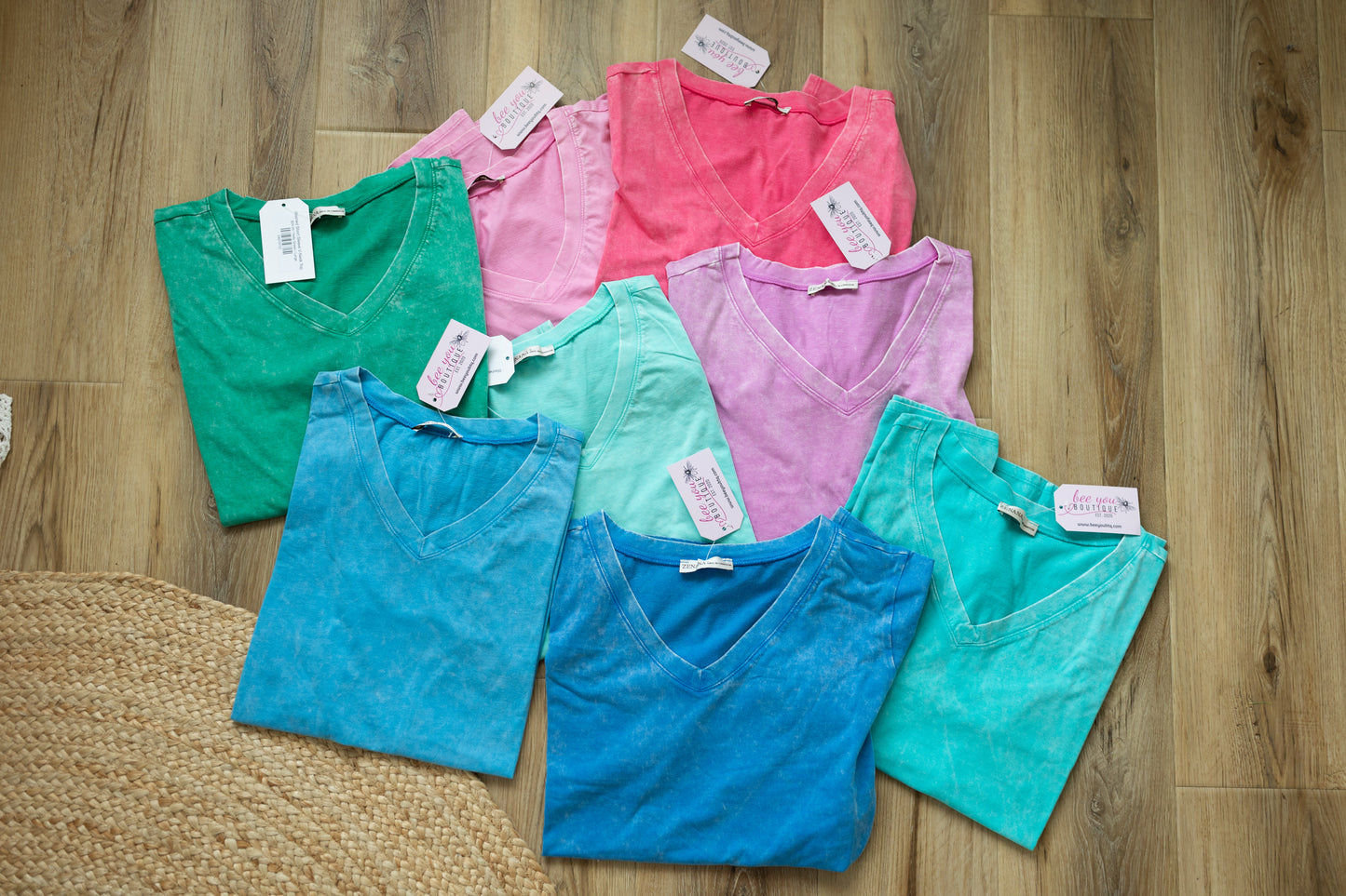 Acid Wash Short Sleeve V-Neck Top