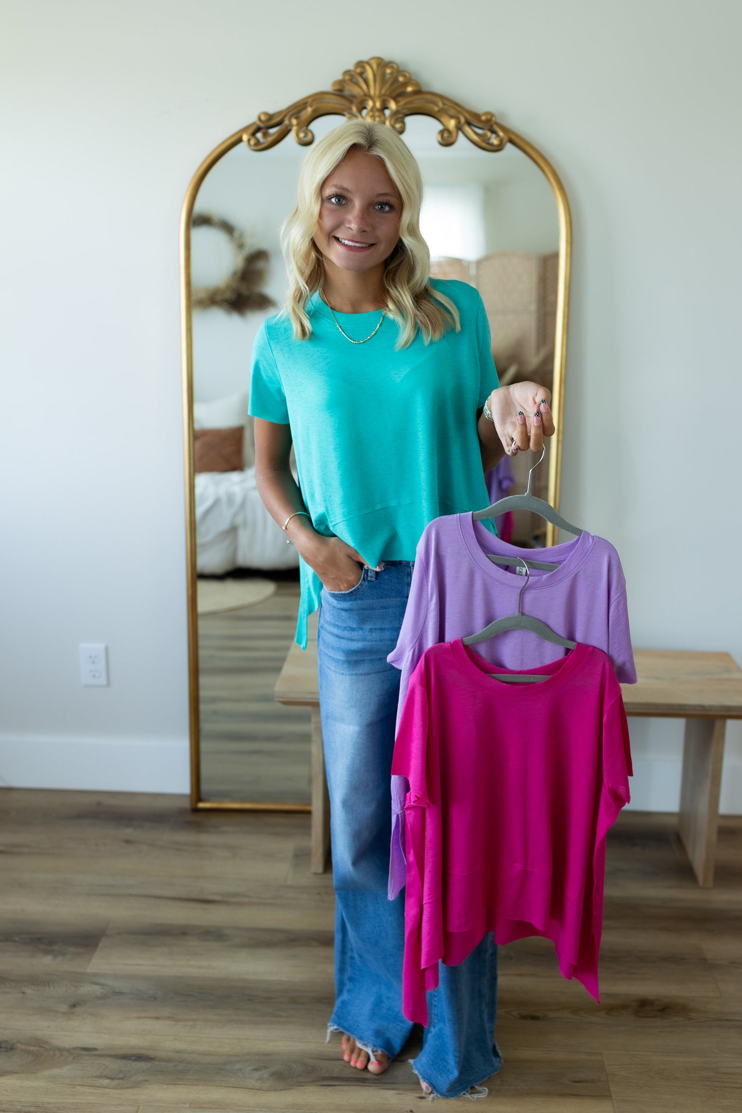 Shark Bite Side Slit Short Sleeve Top | Soft Stretch Everyday Shirt