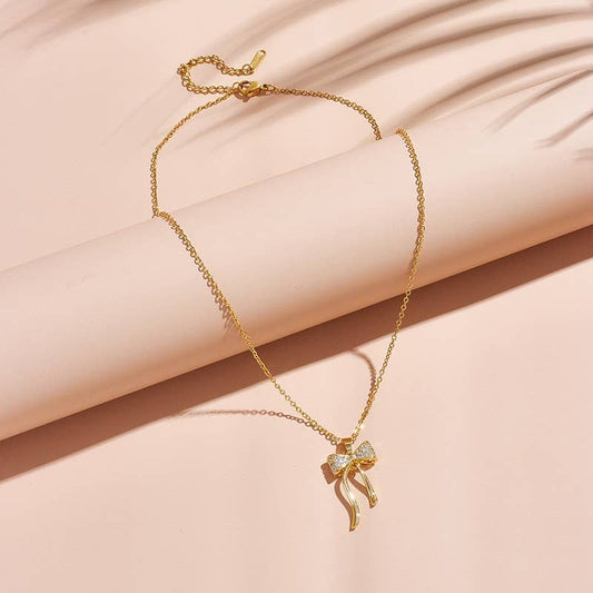 18K STAINLESS STEEL TARNISH FREE BOW NECKLACE