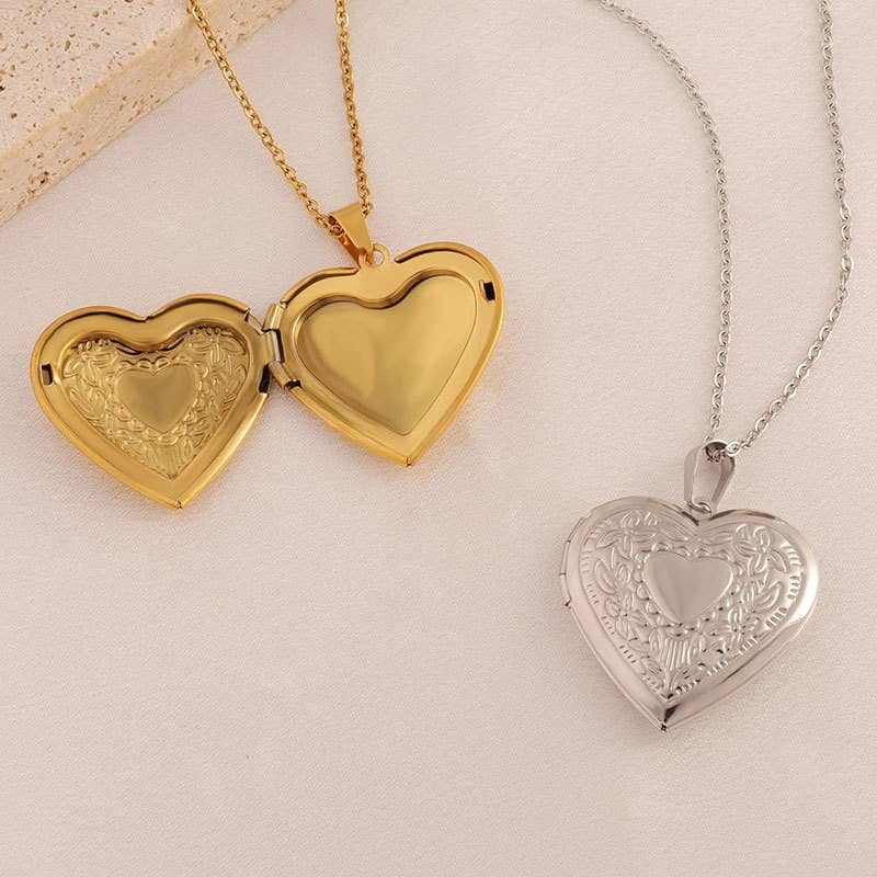 18K Stainless Steel Tarnish Free Heart Locket Necklace | Waterproof Silver Jewelry
