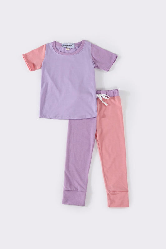 Purple Colorblock Pant Set