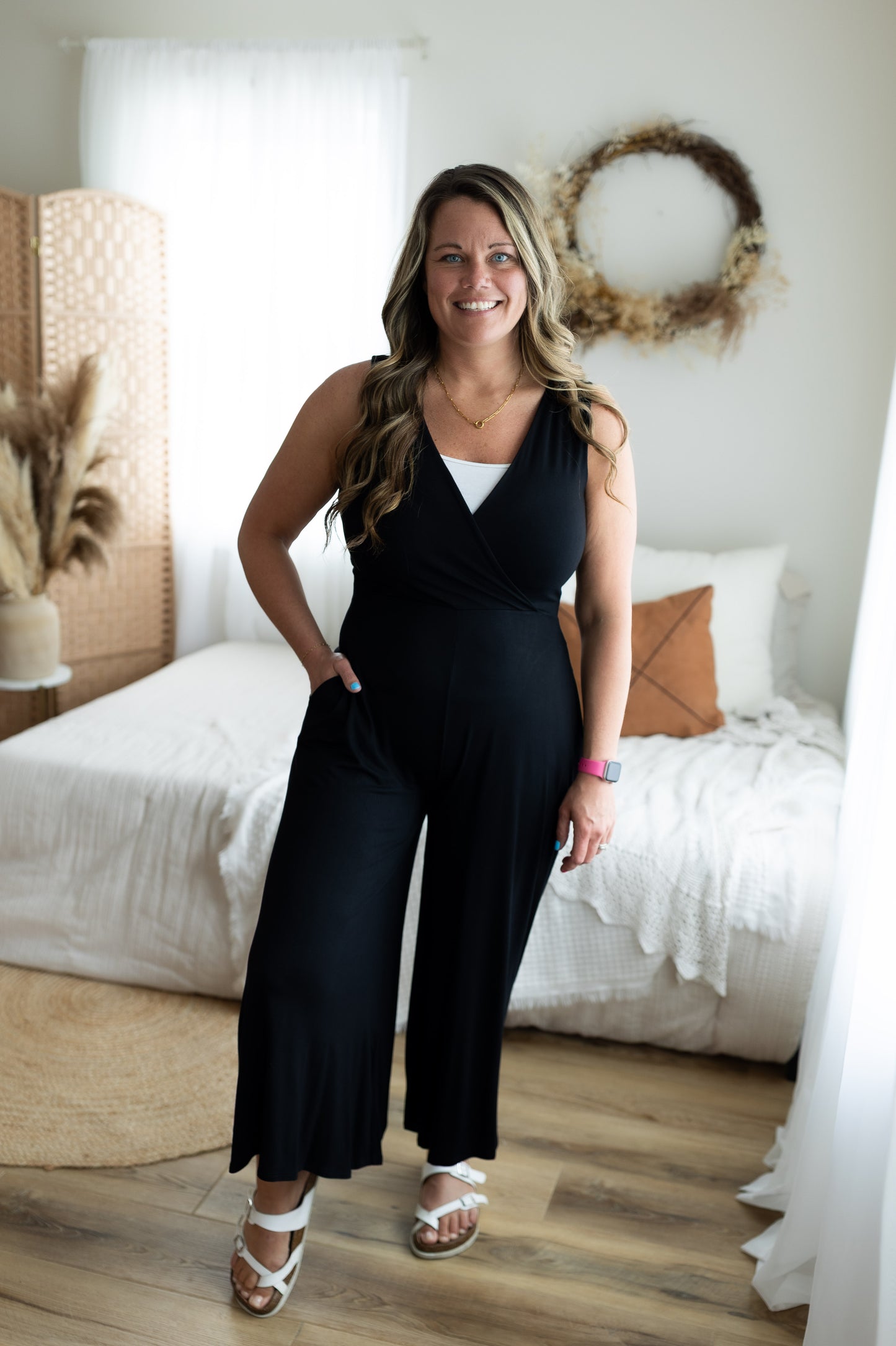 Sleeveless Surplice Neckline Jumpsuit | Flattering Wrap Style One Piece Outfit