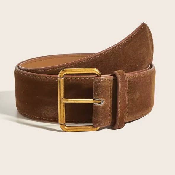 Vintage Inspired Belt with Gold Buckle | Classic Faux Leather Waist Belt