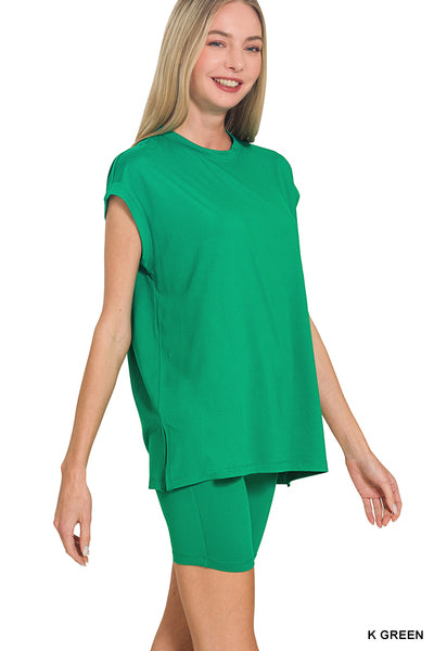 Brushed Microfiber Sleeveless Top & Biker Shorts Set | Ultra Soft Lounge Set (Multiple Colors)