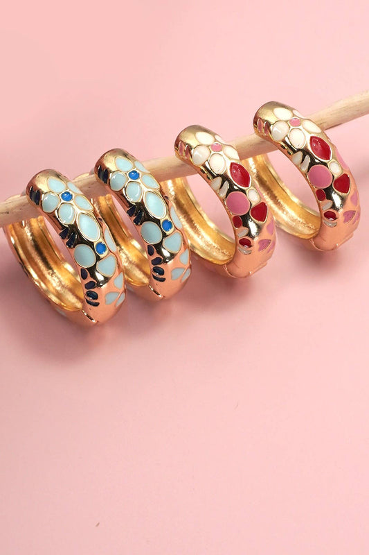 Colorful Enamel Flower Huggie Hoop Earrings | Gold Plated Trendy Floral Huggies