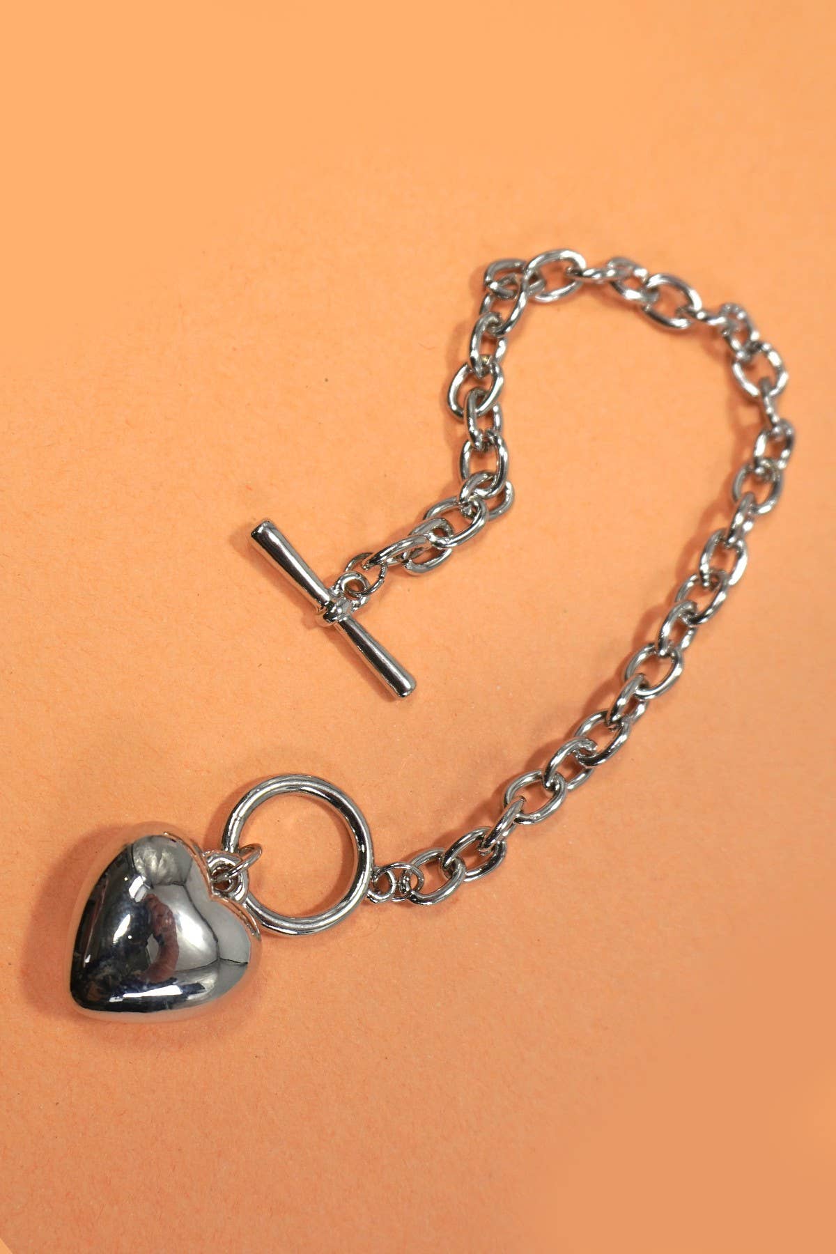 Puffy Heart Toggle Chain Bracelet   Heart Charm Bracelet