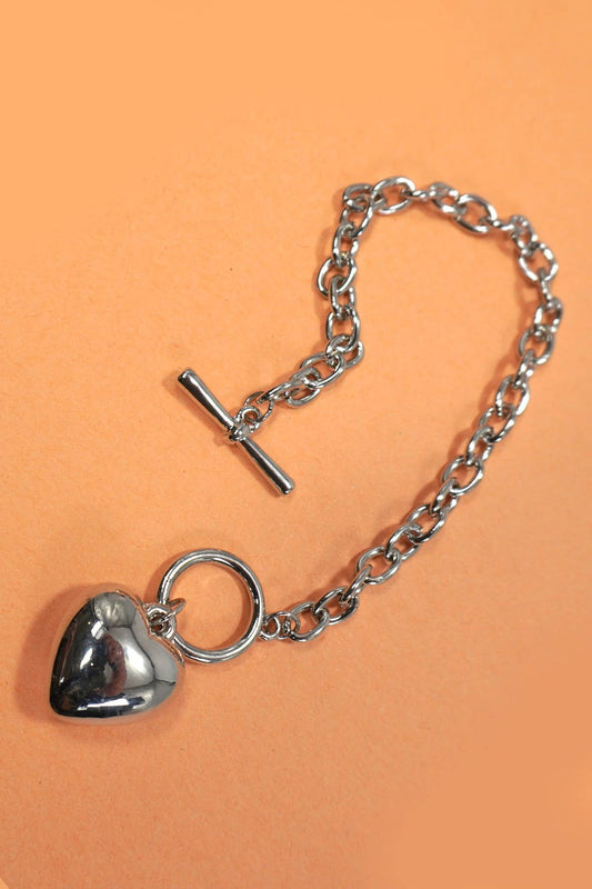 Puffy Heart Toggle Chain Bracelet   Heart Charm Bracelet