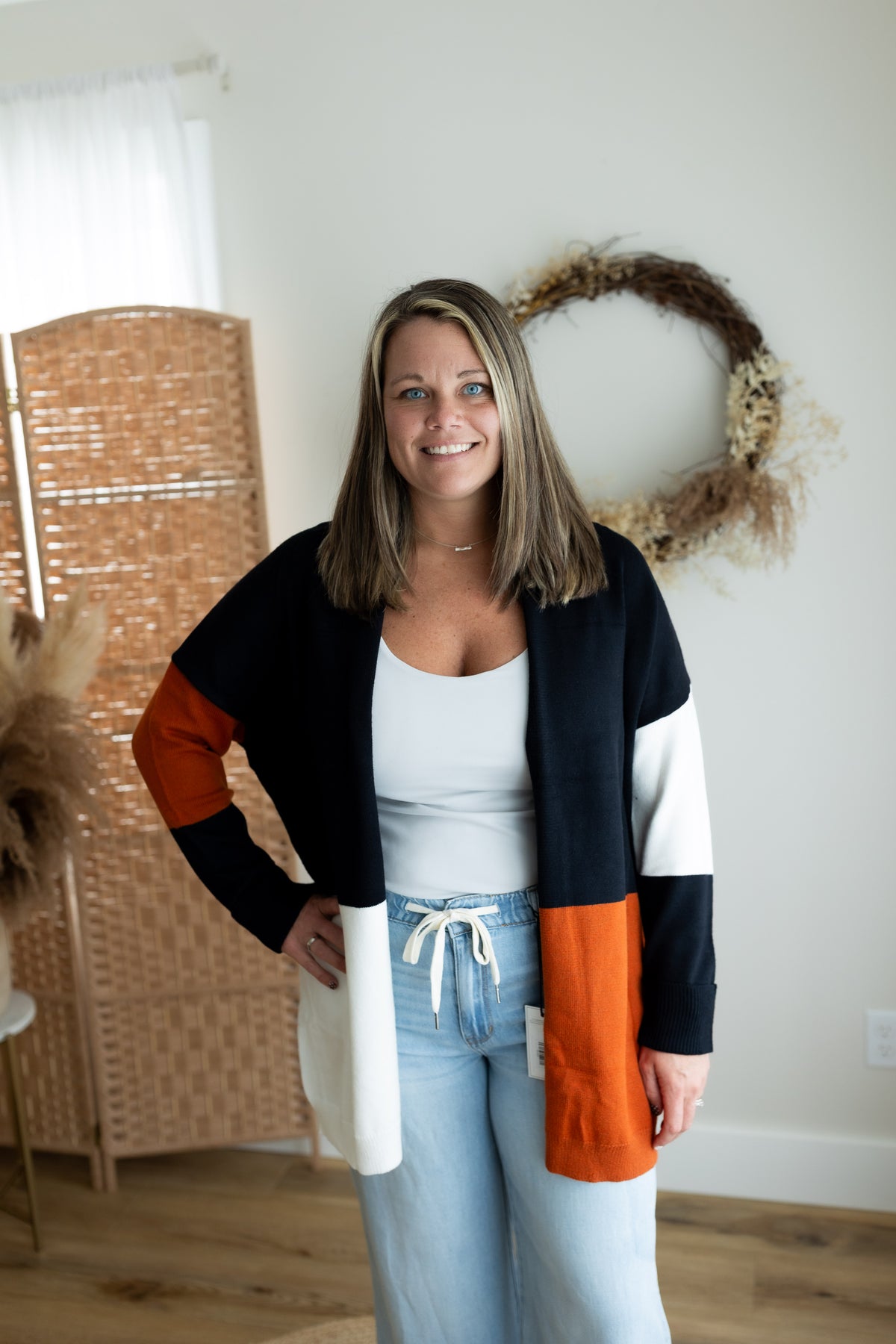 Color Block Open Front Cardigan