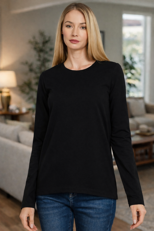 Long Black Sleeve Basic Top | Everyday Essential Layering Tee