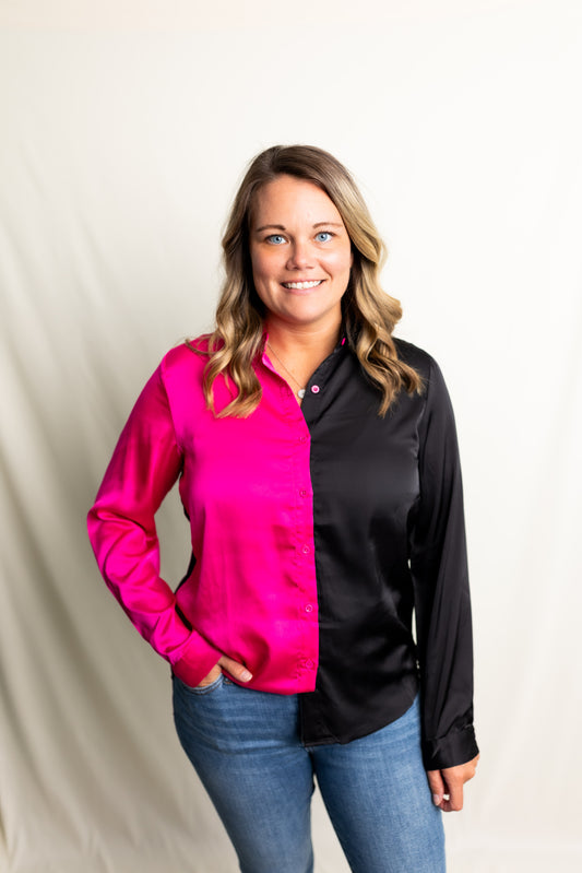 Black and Pink Button Up Top