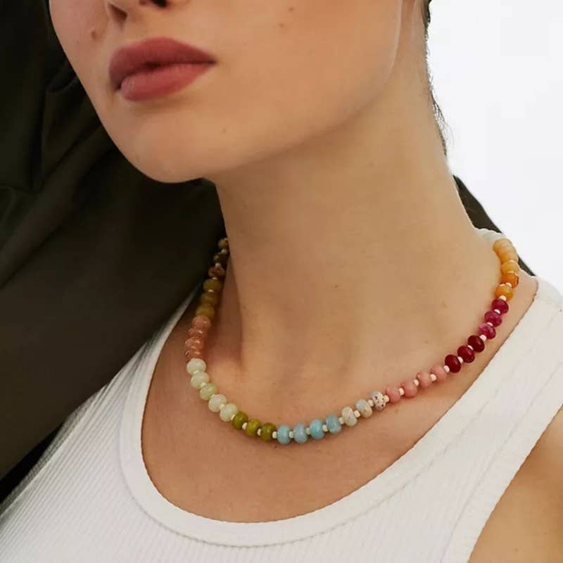 Natural Stone Semi-Precious Glass Mixed Necklace
