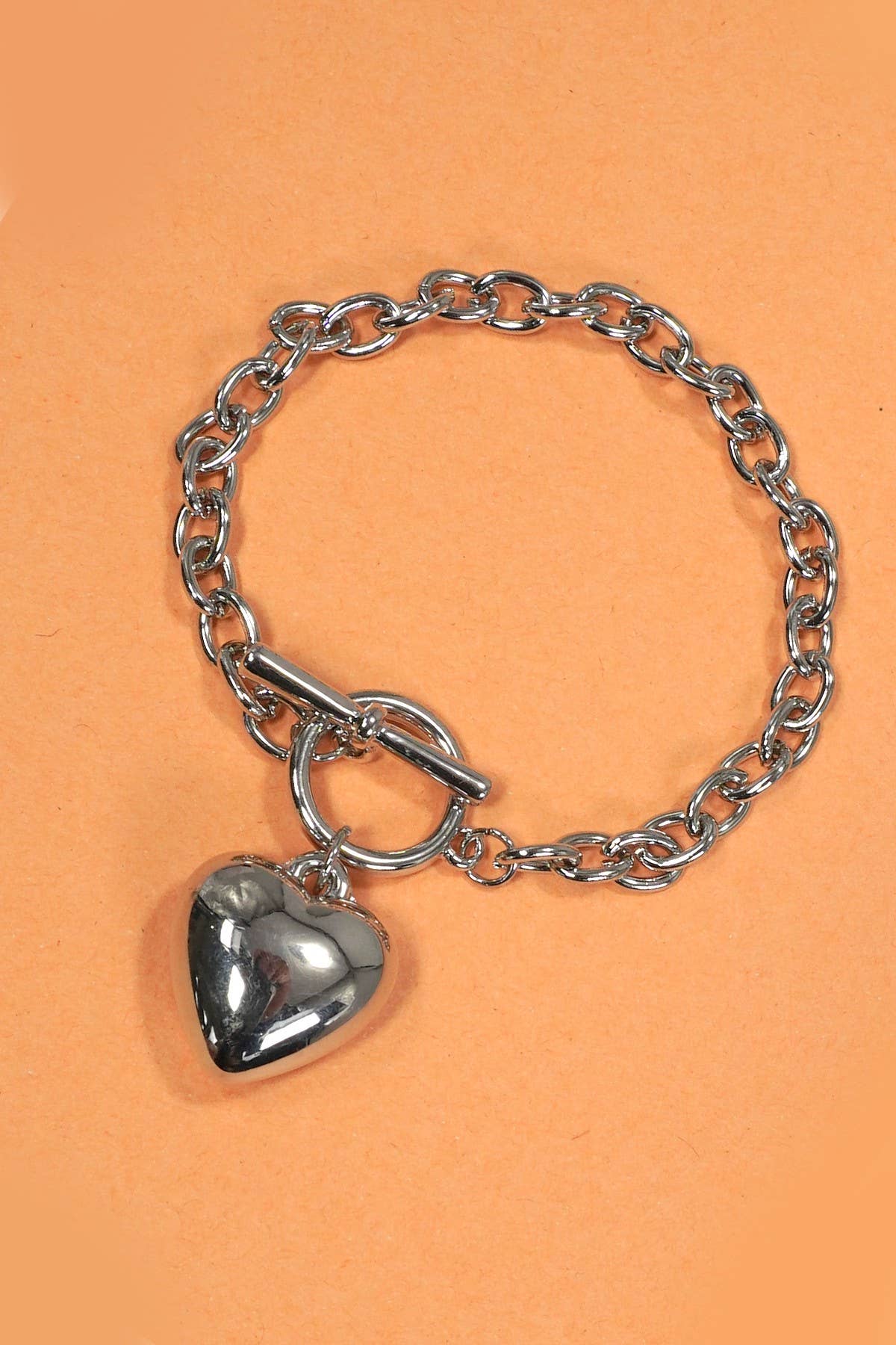 Puffy Heart Toggle Chain Bracelet   Heart Charm Bracelet