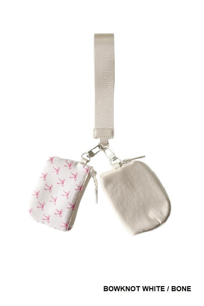 Dual Pouch Wristlet Keychain Wallet – Compact Zip Coin Purse & Card Holder