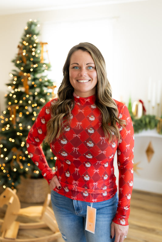 Holly Jolly Argyle Mesh Top