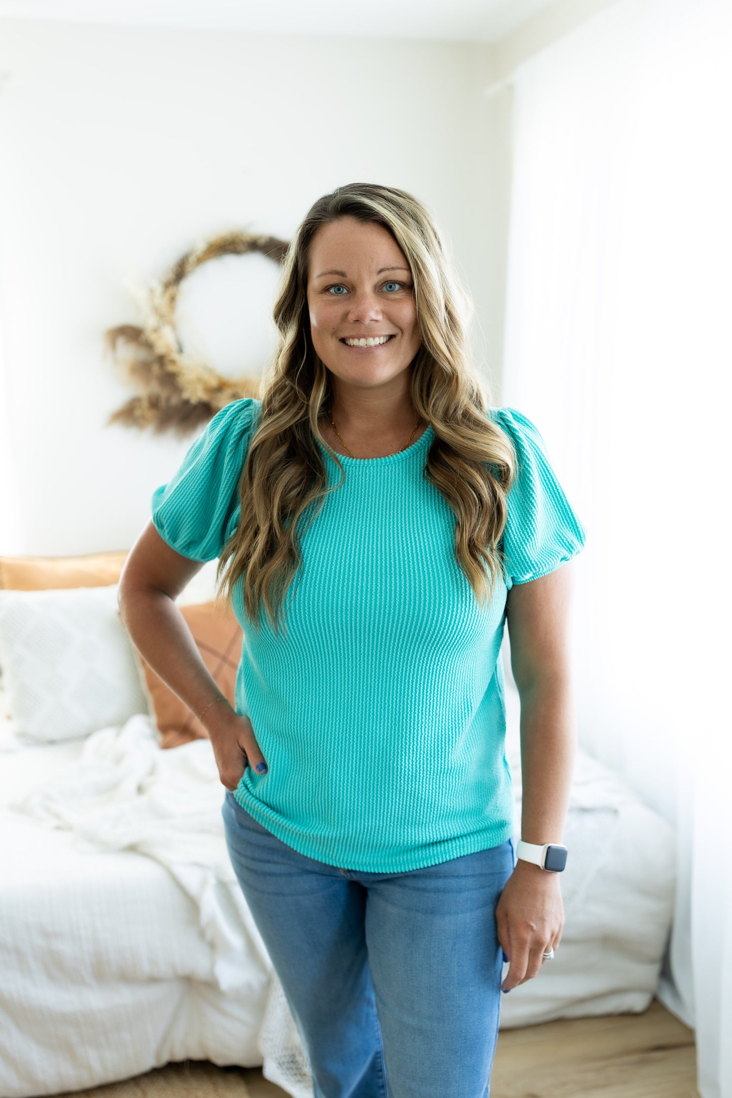 Ribbed Puff Sleeve Top