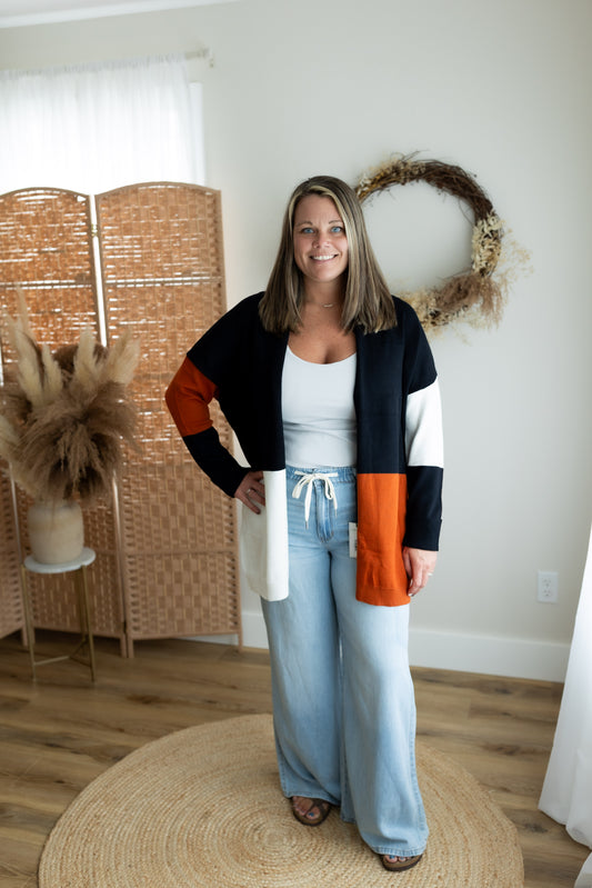 Color Block Open Front Cardigan