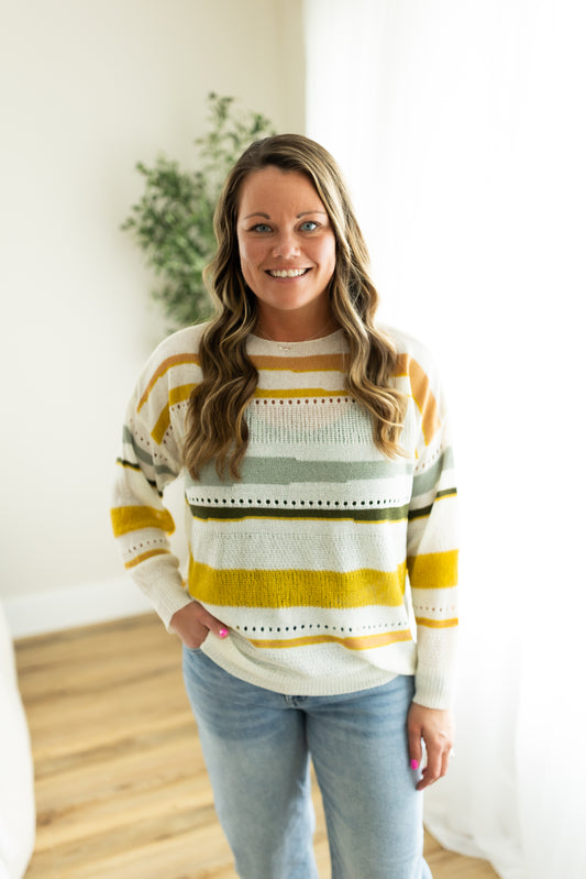 Golden Hour Sweater – Lightweight Striped Knit Pullover