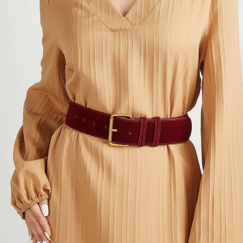 Vintage Inspired Belt with Gold Buckle | Classic Faux Leather Waist Belt