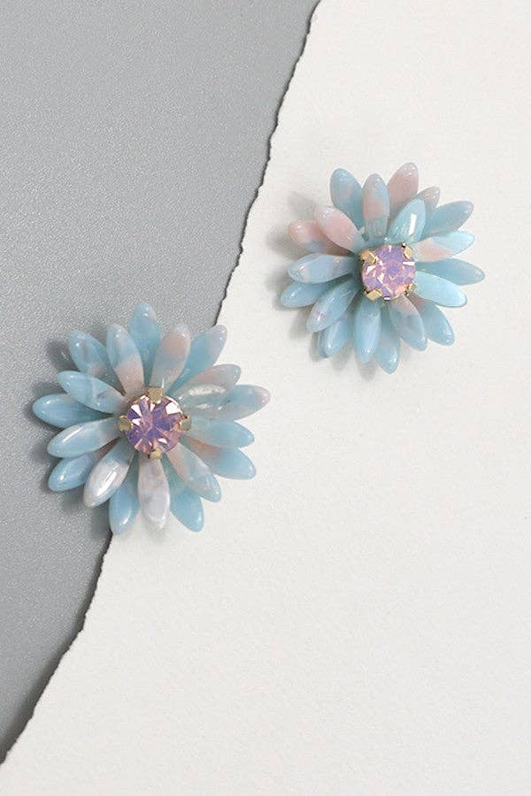 Handmade Daisy Acrylic Earrings with Rhinestones | Lightweight Floral Statement Earrings