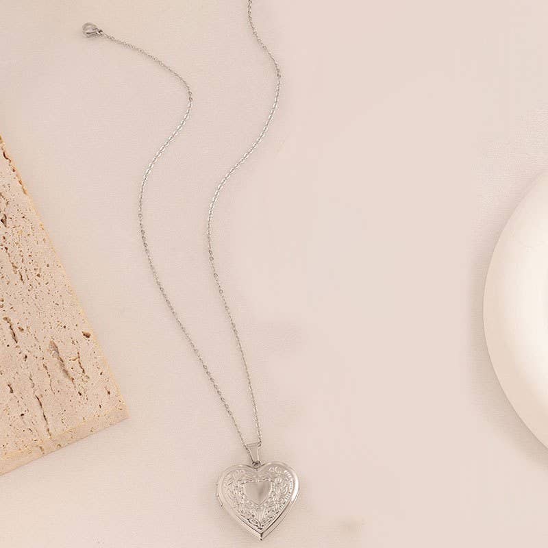 18K Stainless Steel Tarnish Free Heart Locket Necklace | Waterproof Silver Jewelry
