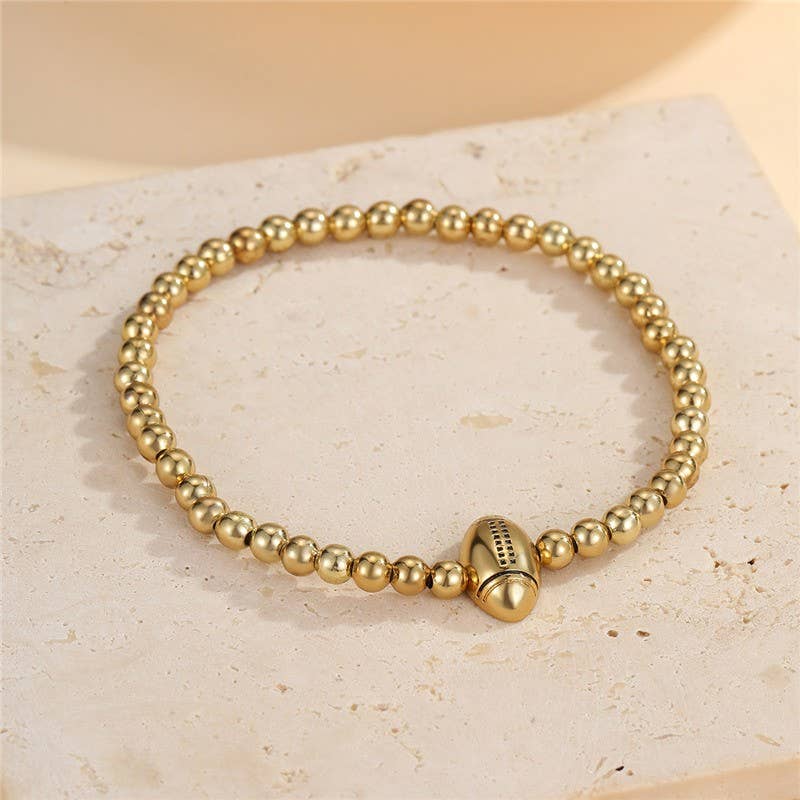 Gold Multi Ball Chain Stretch Bracelet with Minimalist Football Charm | Stackable Bracelet