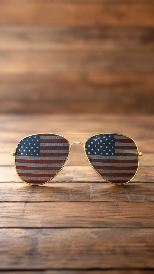 American Flag Aviator Sunglasses – Silver or Gold Rim Patriotic Shades