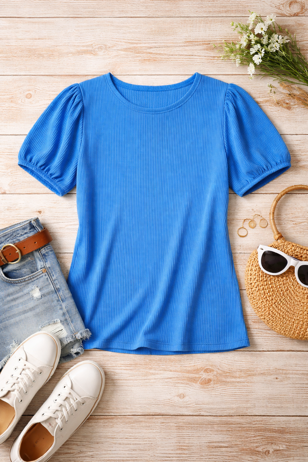 Ribbed Puff Sleeve Top