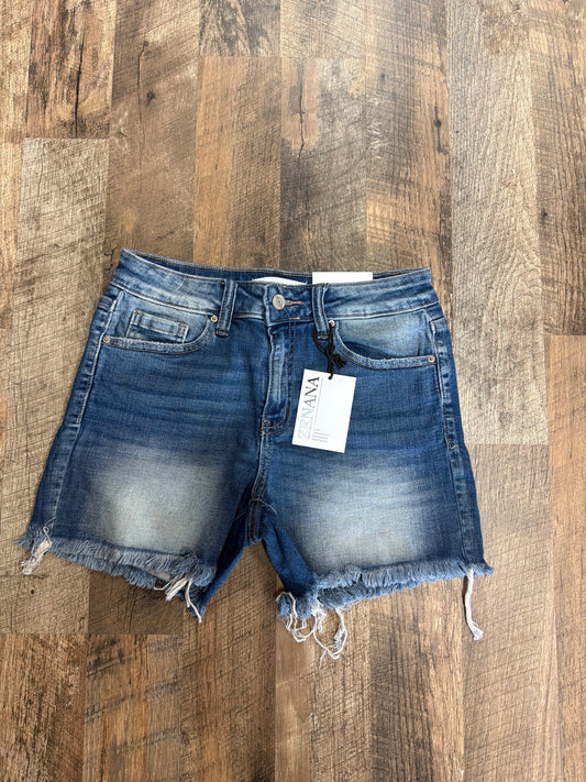 Zenana Washed Frayed Hem Denim Shorts-Medium Wash | Classic Raw Hem Everyday Shorts