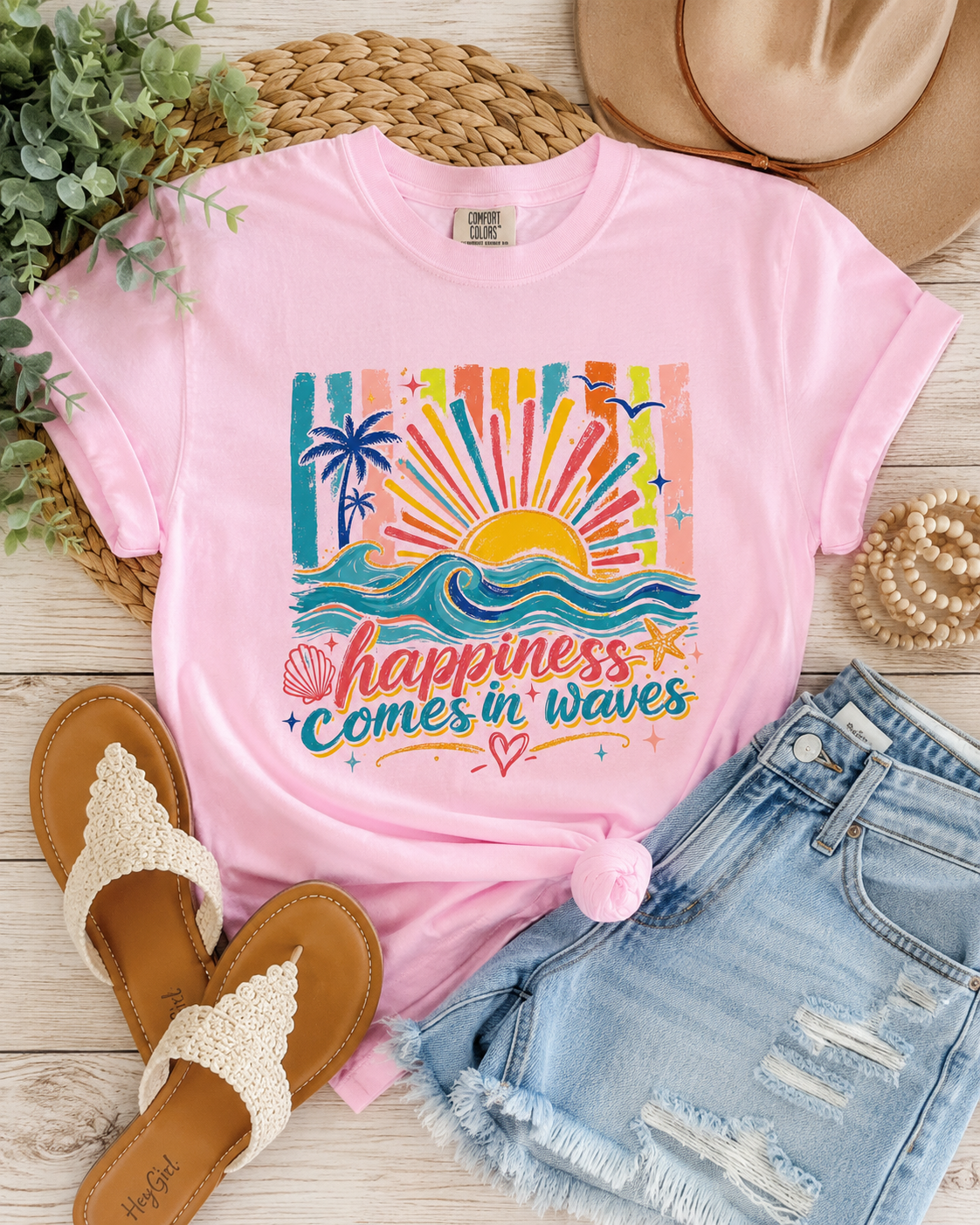 Coastal Happiness Graphic Tee | Retro Beach Comfort Colors Shirt