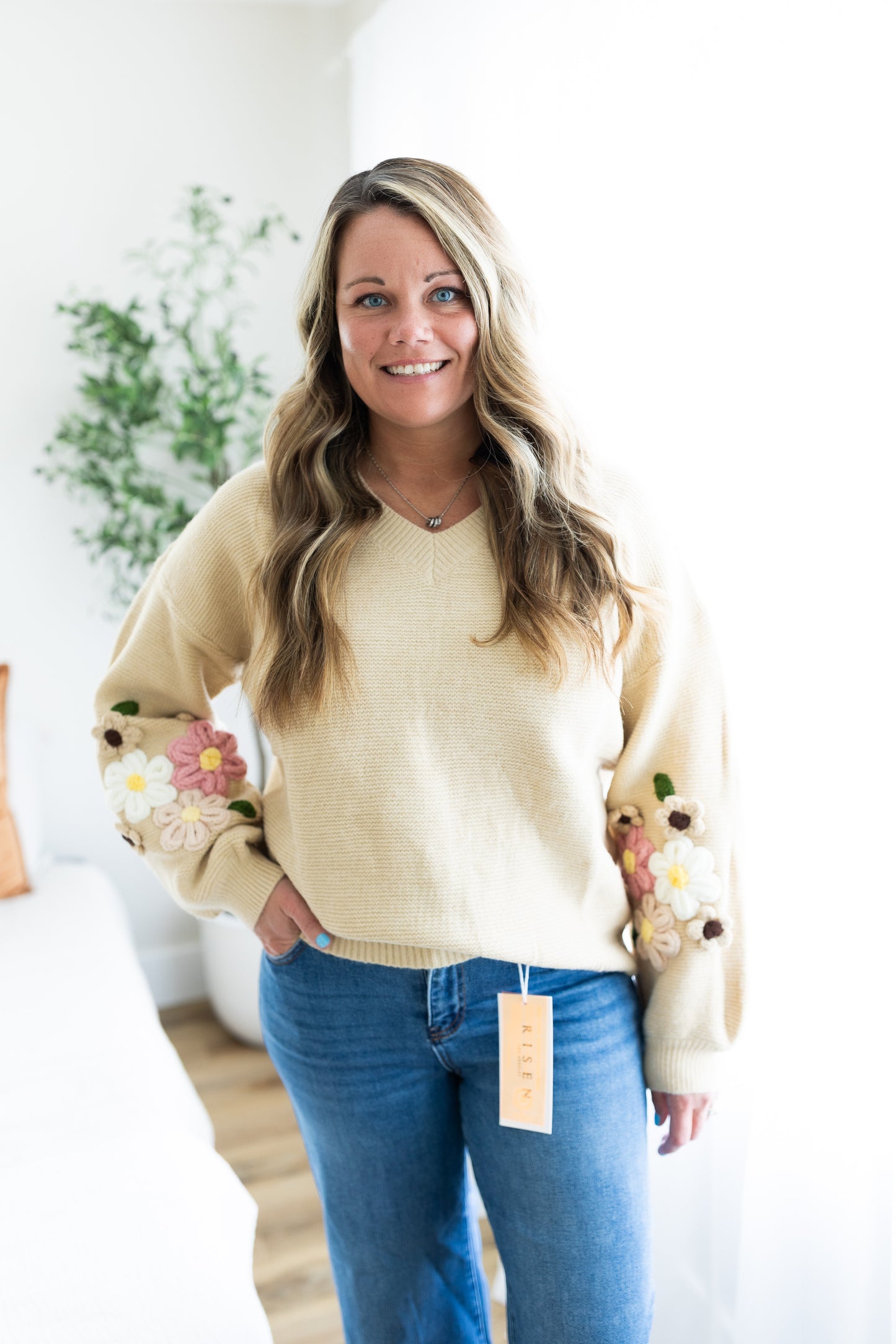Crochet Flower Detail Sweater | Soft & Feminine Statement Knit