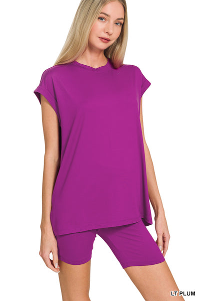 Brushed Microfiber Sleeveless Top & Biker Shorts Set | Ultra Soft Lounge Set (Multiple Colors)