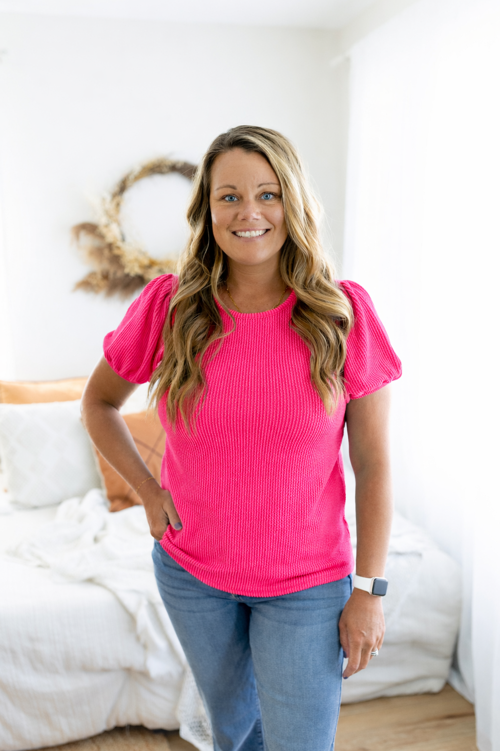 Ribbed Puff Sleeve Top