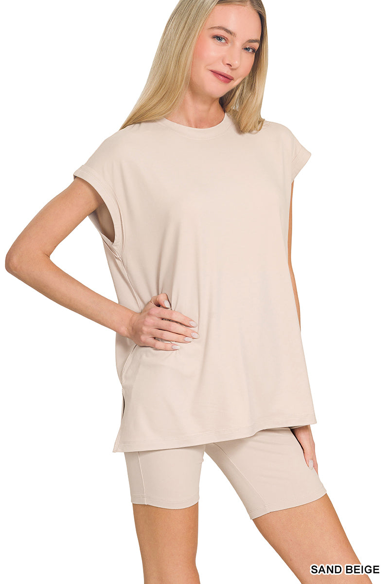 Brushed Microfiber Sleeveless Top & Biker Shorts Set | Ultra Soft Lounge Set (Multiple Colors)