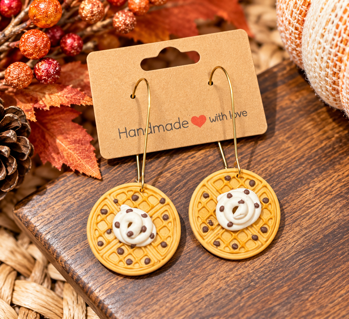 Chocolate Chip Waffle Clay Earrings