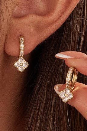 Dainty Clover Crystal Huggie Hoop Earrings